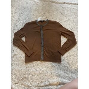 Ann Taylor Women's Petite Cardigan PM Brown Gray Festive Career Closet Staple